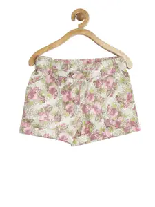 Sera Girls Off-White & Pink Printed Regular Fit Regular Shorts