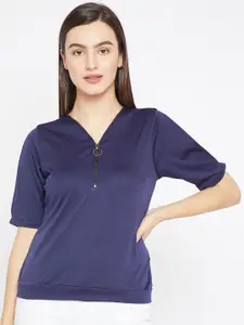 Marie Claire Women Navy Blue Solid Top