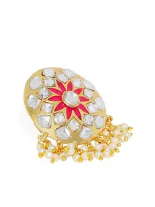Zaveri Pearls Gold-Toned Embellished With Kundan & Meenakaari Finger Ring