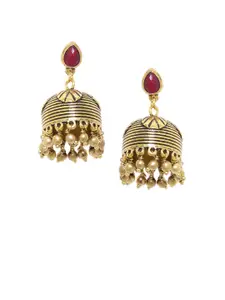 Voylla Gold-Plated & Maroon Handcrafted Dome Shaped Jhumkas