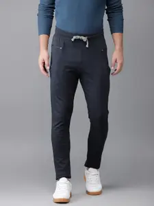 ELABORADO Navy Slim Fit Solid Track Pants