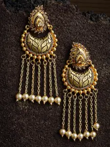 PANASH Gold-Plated and Pearl Studded Paisley Shaped Chandbalis