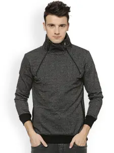 Campus Sutra Men Charcoal Grey Solid Sweatshirt