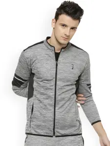 Campus Sutra Men Grey Self Design Lightweight Sporty Jacket