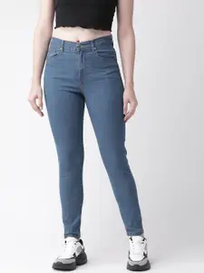 FOREVER 21 Women Blue Regular Fit Mid-Rise Clean Look Stretchable Jeans