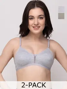 Floret Pack of 2 Grey & Off-White Non-Wired Non Padded T-shirt Bra