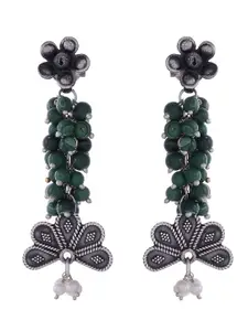 Silvermerc Designs Silver-Plated & Green Floral Drop Earrings