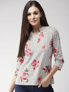 Style Quotient Women White & Pink Striped Pure Cotton Top