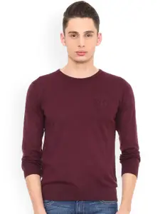 Allen Solly Sport Men Burgundy Solid Pullover