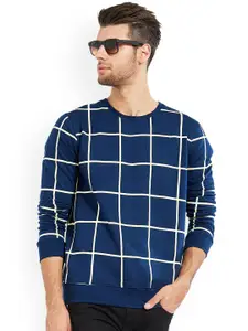Maniac Men Navy Blue Checked Sweatshirt