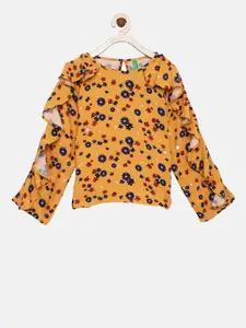 United Colors of Benetton Girls Yellow Printed Top