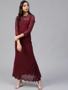 Athena Burgundy Lace Maxi Dress