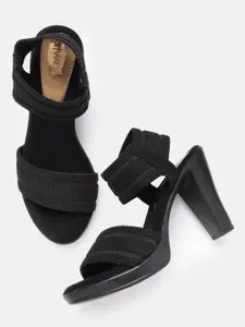 Catwalk Women Black Woven Design Platform Heels