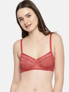 Enamor Red Lightweight Lift Lace Balconette Non-Padded Wirefree High Coverage Bra F090
