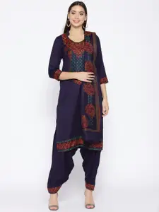 HK colours of fashion Navy Blue & Red Woollen Woven Liva Unstitched Dress Material