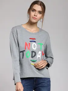 plusS Women Grey Printed Sweatshirt