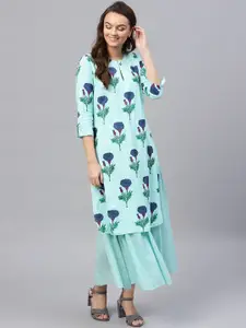 SASSAFRAS Women Blue Printed Maxi Dress