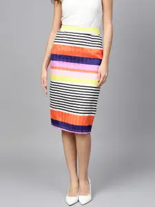 SASSAFRAS Women Multi-Coloured Striped Pencil Skirt