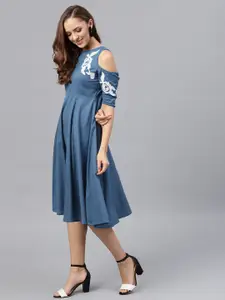 SASSAFRAS Women Blue Solid Empire Dress