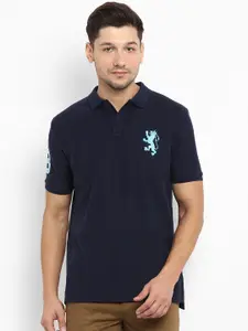 Red Tape Men Navy Blue Printed Polo Collar T-shirt
