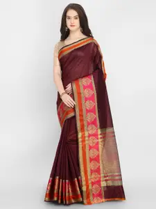 Saree mall Maroon & Red Silk Blend Solid Banarasi Saree