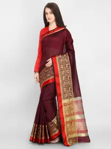 Saree mall Maroon & Red Silk Blend Solid Banarasi Saree