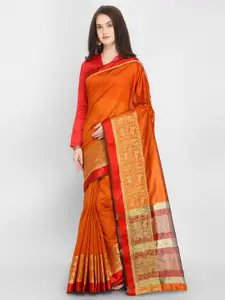 Saree mall Rust Orange Silk Blend Solid Banarasi Saree