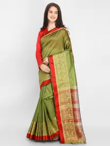 Saree mall Green Silk Blend Solid Banarasi Saree