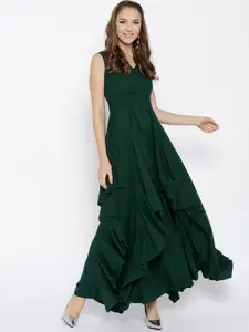 Berrylush Green V-Neck Maxi Dress