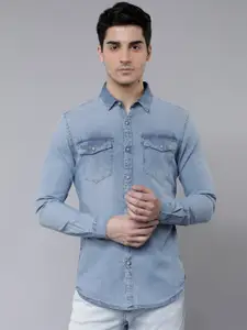LOCOMOTIVE Men Blue Slim Fit Faded Casual Shirt