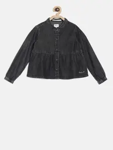 Pepe Jeans Girls Charcoal Solid Shirt Style Pure Cotton Top