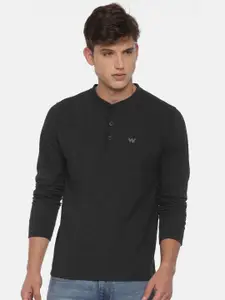 Wildcraft Men Black Solid Henley Melange Sweatshirt