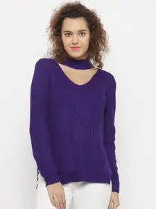 Berrylush Women Purple Solid Pullover
