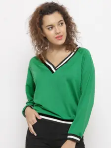 Berrylush Women Green Solid Sweatshirt