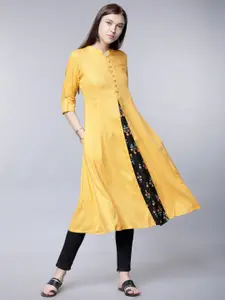 Vishudh Women Mustard Yellow & Black Solid A-Line Kurta