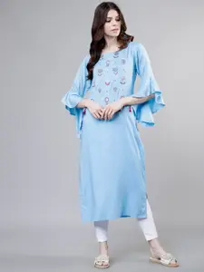 Vishudh Women Blue Solid Straight Kurta