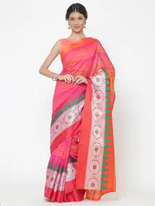 Chhabra 555 Pink & Orange Art Silk Striped Banarasi Saree