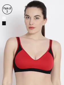 ABELINO Pack Of 3 Colourblocked Non-Wired Non Padded Sports Bra COM5130