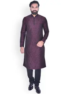 Manyavar Men Purple & Black Embroidered Kurta with Churidar