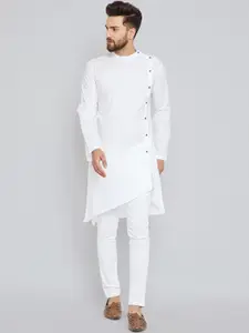 See Designs Men White Solid Asymmetric Straight Kurta