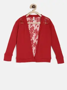 Lee Cooper Girls Red Self Design Sweatshirt