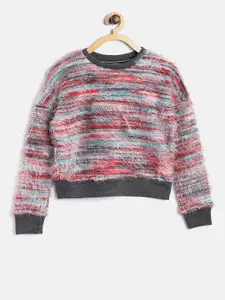 Lee Cooper Girls Red & Blue Striped Fuzzy Pullover