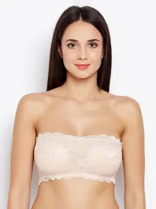 Lebami Beige Lace Non-Wired Lightly Padded Bandeau Bra 1209201883