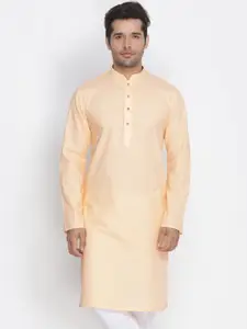 VASTRAMAY Men Peach-Coloured Solid Straight Kurta