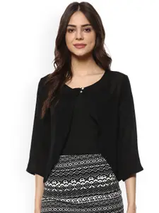 Mayra Black Solid Open Front Shrug