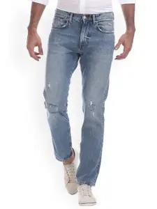 GANT Men Blue Straight Fit Mid-Rise Low Distress Stretchable Jeans