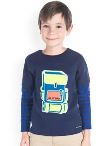 Cherry Crumble Boys Navy Blue Printed Sweatshirt