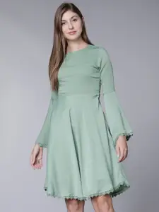 Tokyo Talkies Women Green Solid Fit and Flare Dress