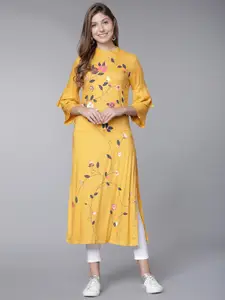 Vishudh Women Mustard Printed Straight Kurta