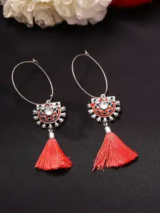 Voylla Silver-Toned Rhodium-Plated Embellished Classic Theyyam Hoop Earrings